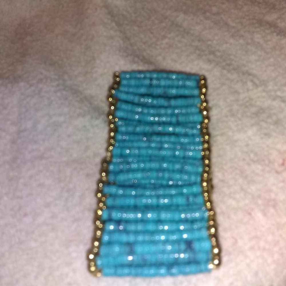 Stretches Vintage Real beaded turquoise bracelet. Heavy